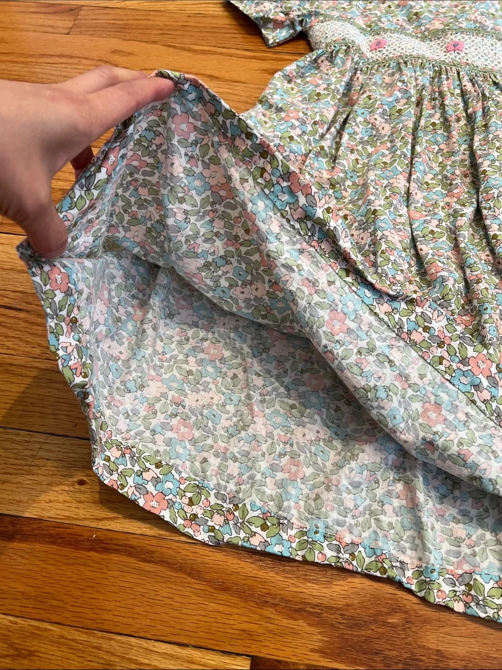 100% Cotton Liberty Print Spring Floral Pattern Dress with Shirring & Embroidery